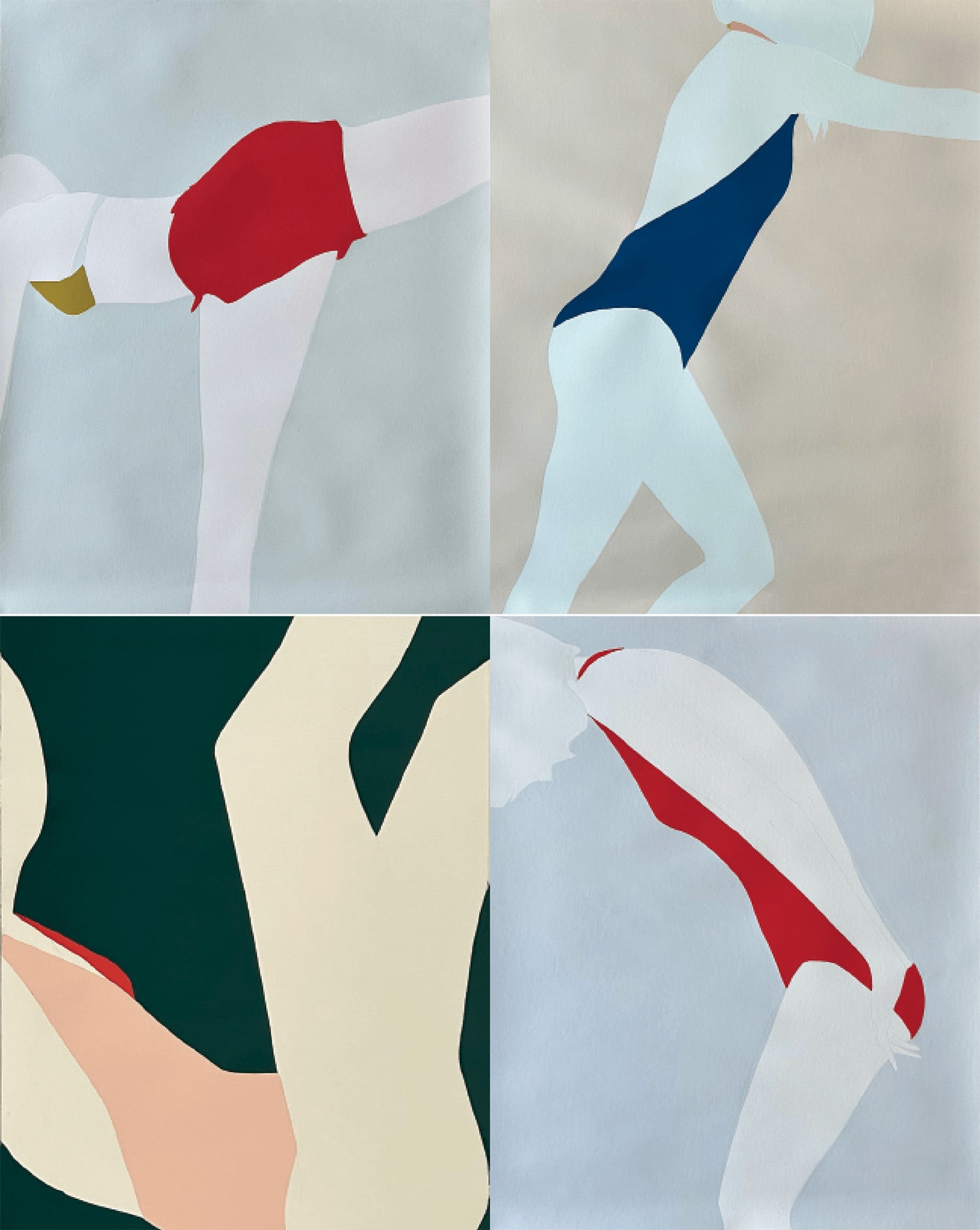 A series of four different colored paintings of a person.