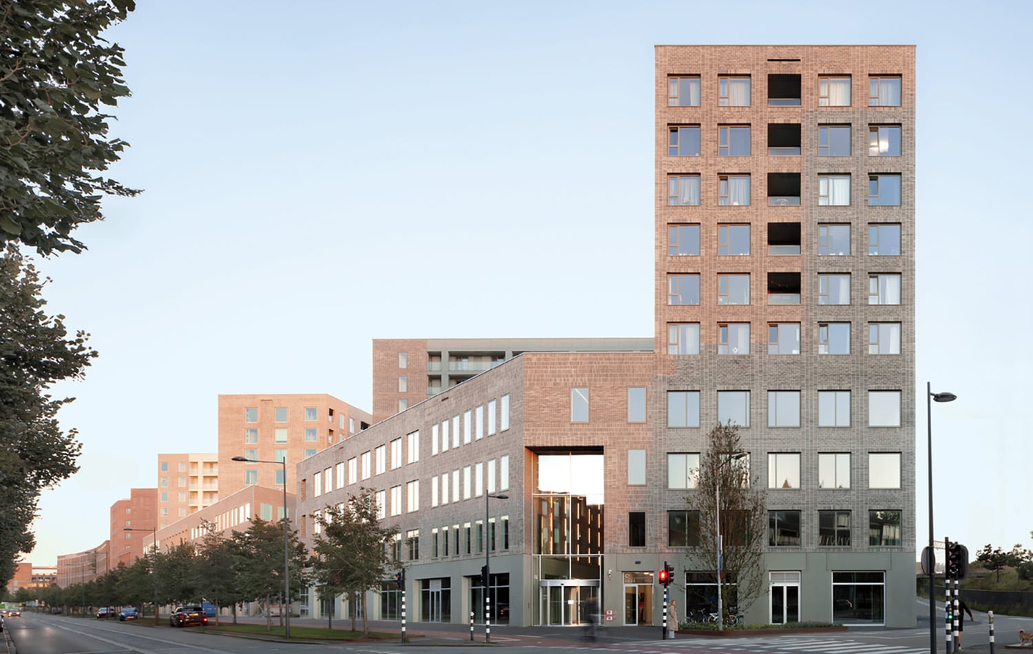 A tall brick building.