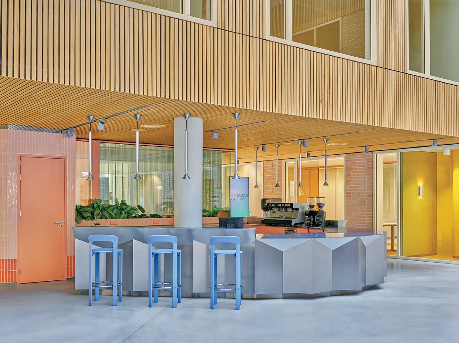 A group of stools sitting in a room.