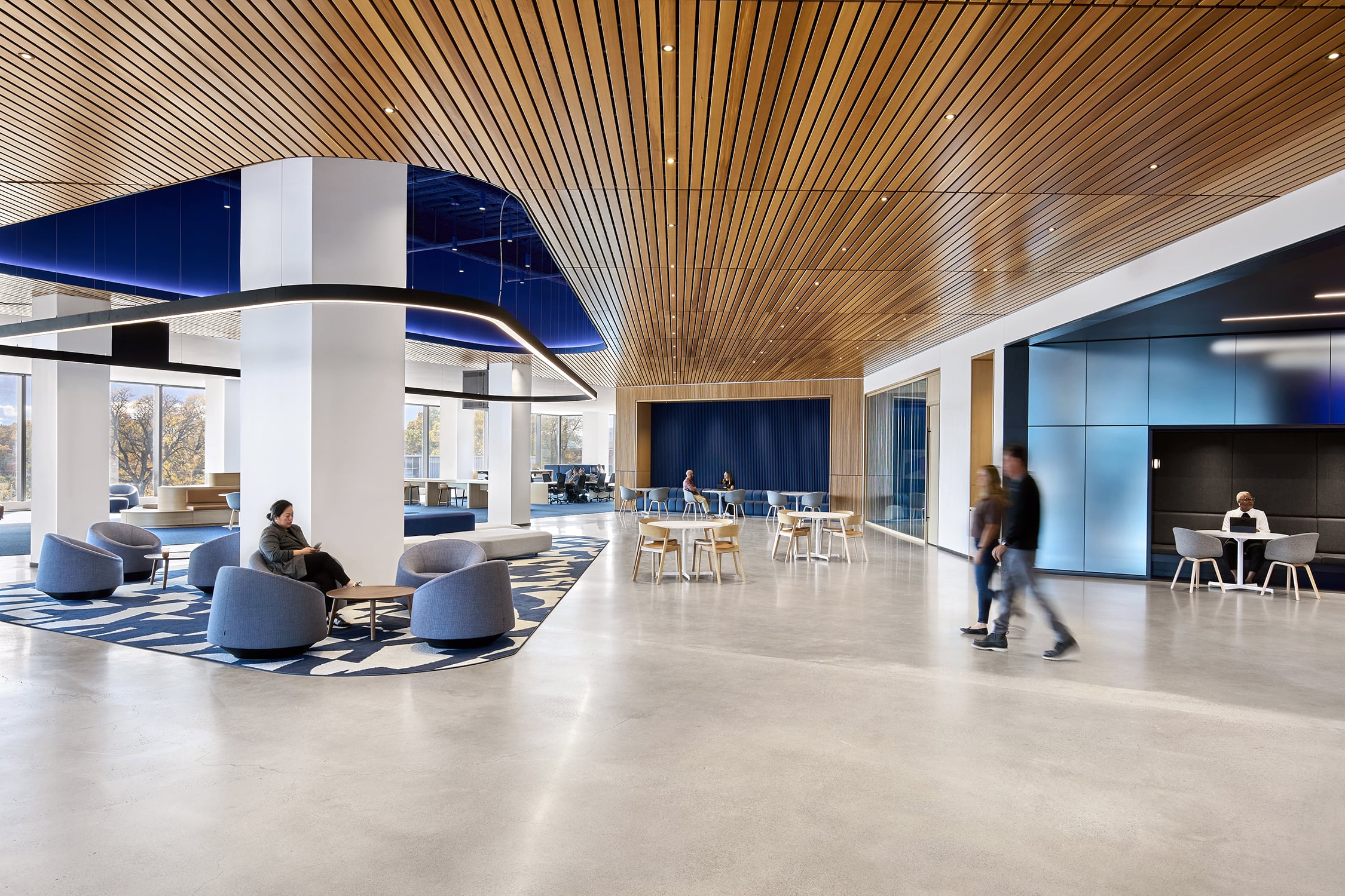 tech lounge with swivel chairs