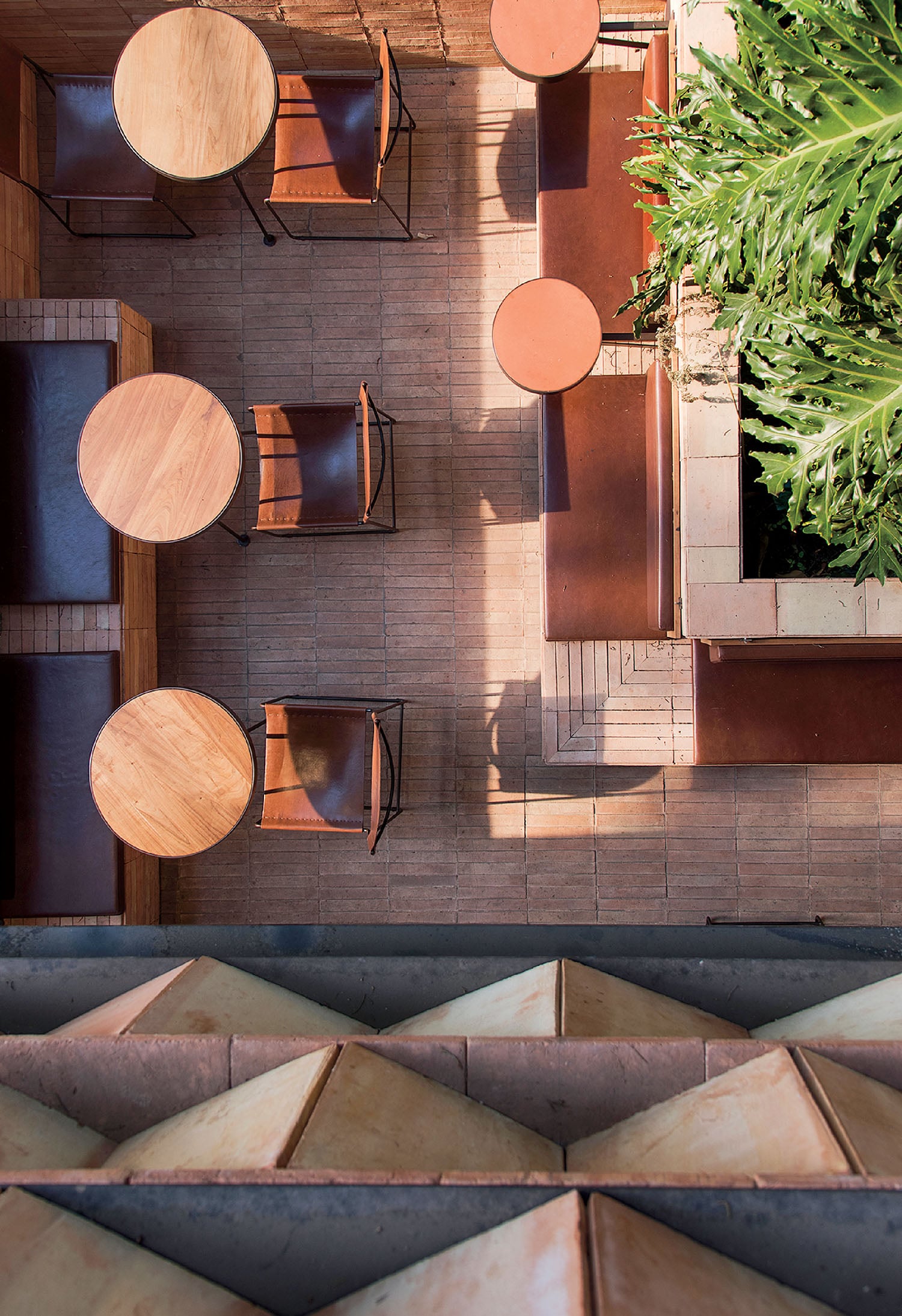 A view of a restaurant from above.