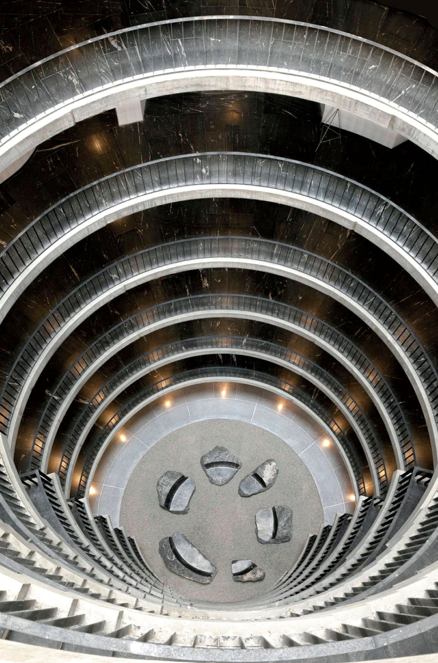 A spiral staircase in a building.