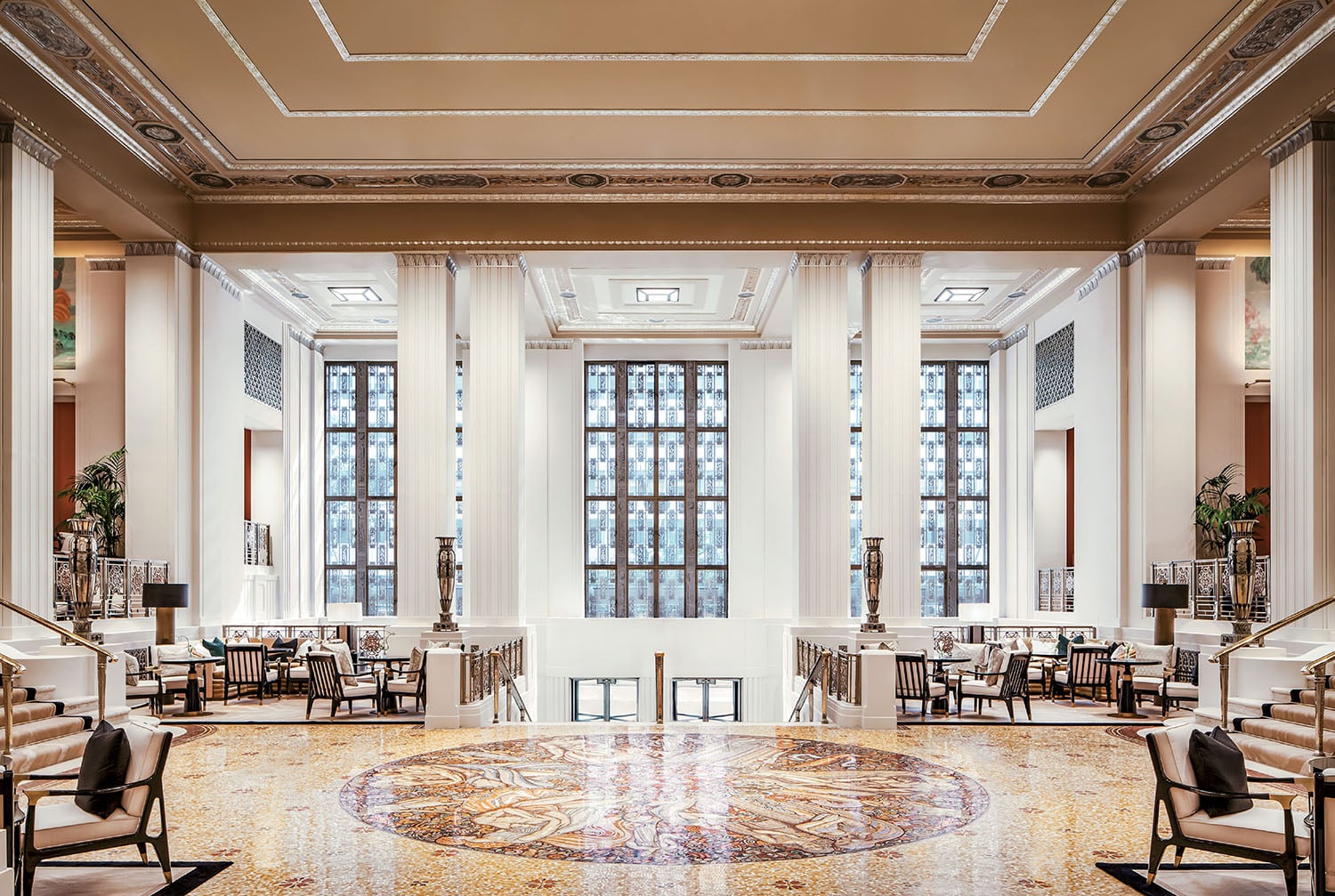 The lobby at the Hilton hotel.