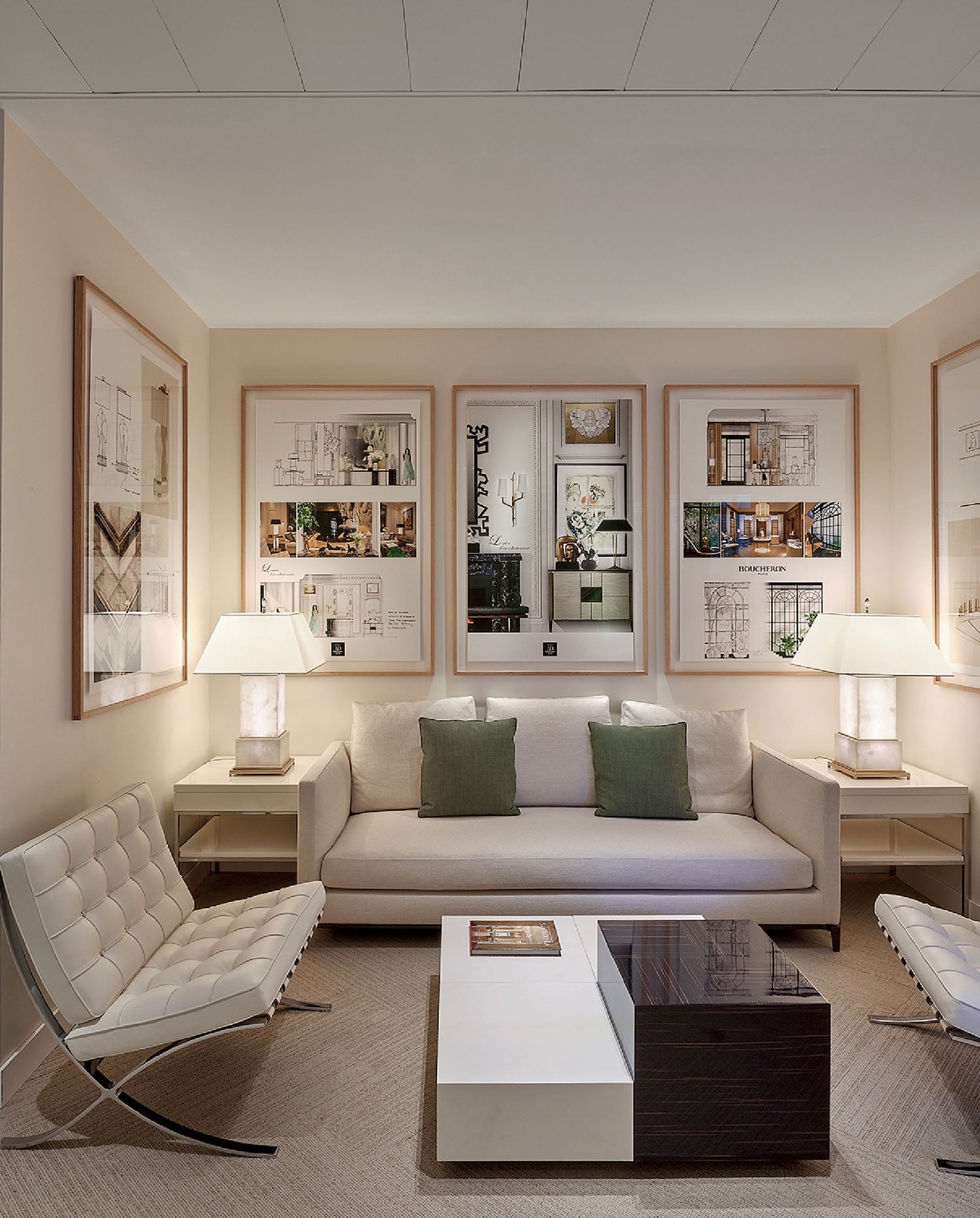 A living room with a couch and a coffee table.