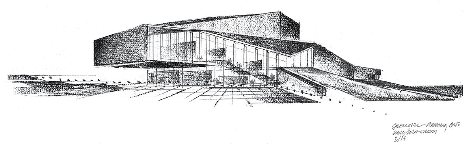 A drawing of a house with a sloping roof.