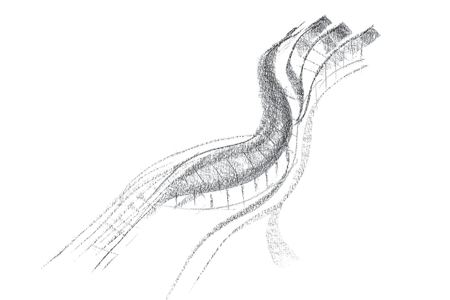 A drawing of a bird with its wings spread.