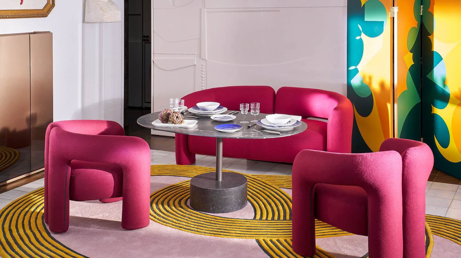 a hot pink set of chairs