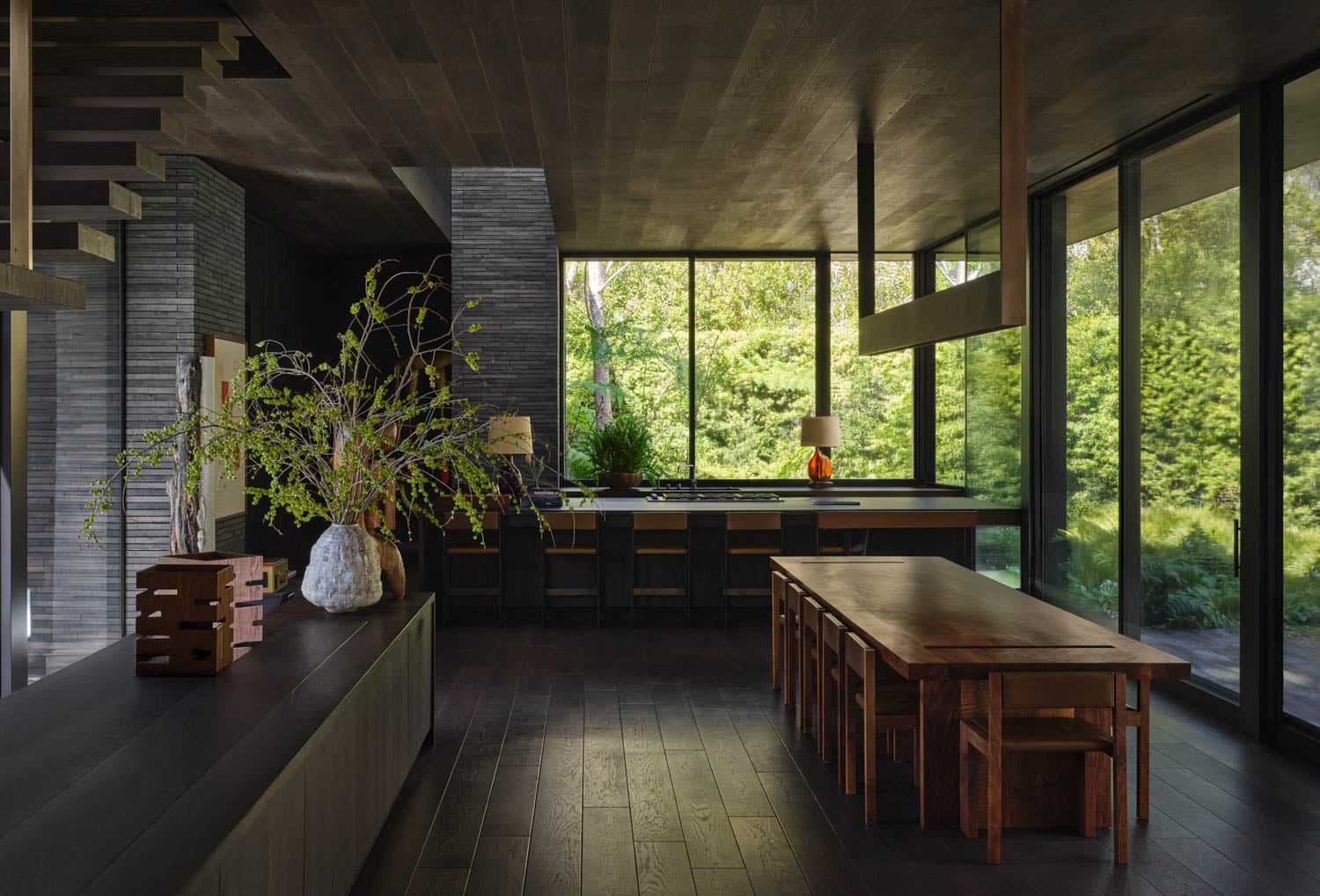 kitchen with dark wood furniture