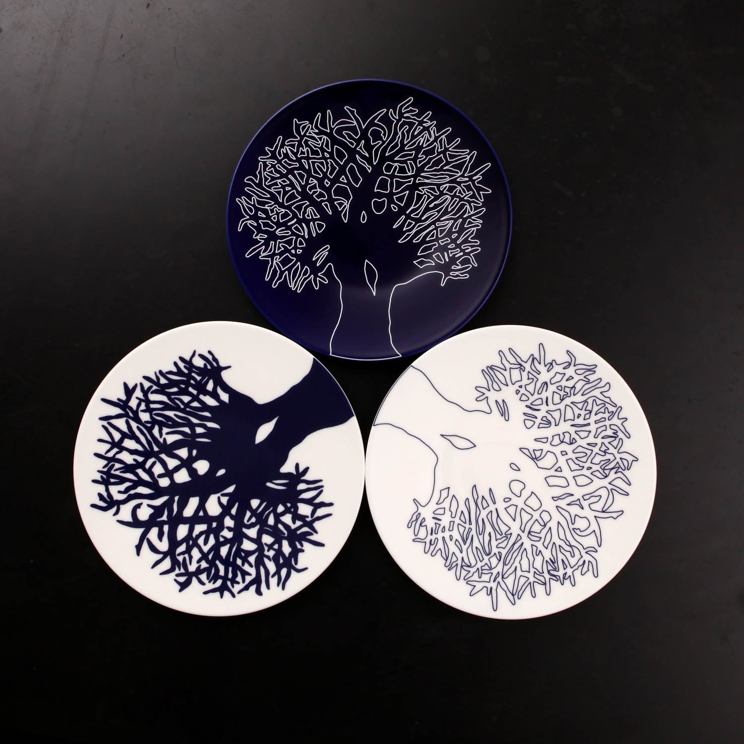 aerial view of black and white plates