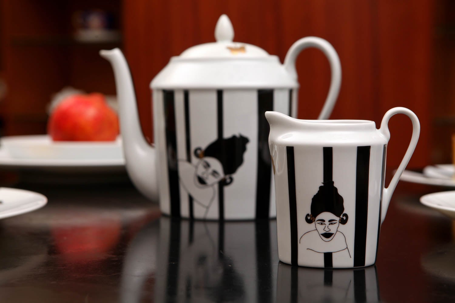 striped teapot and mug