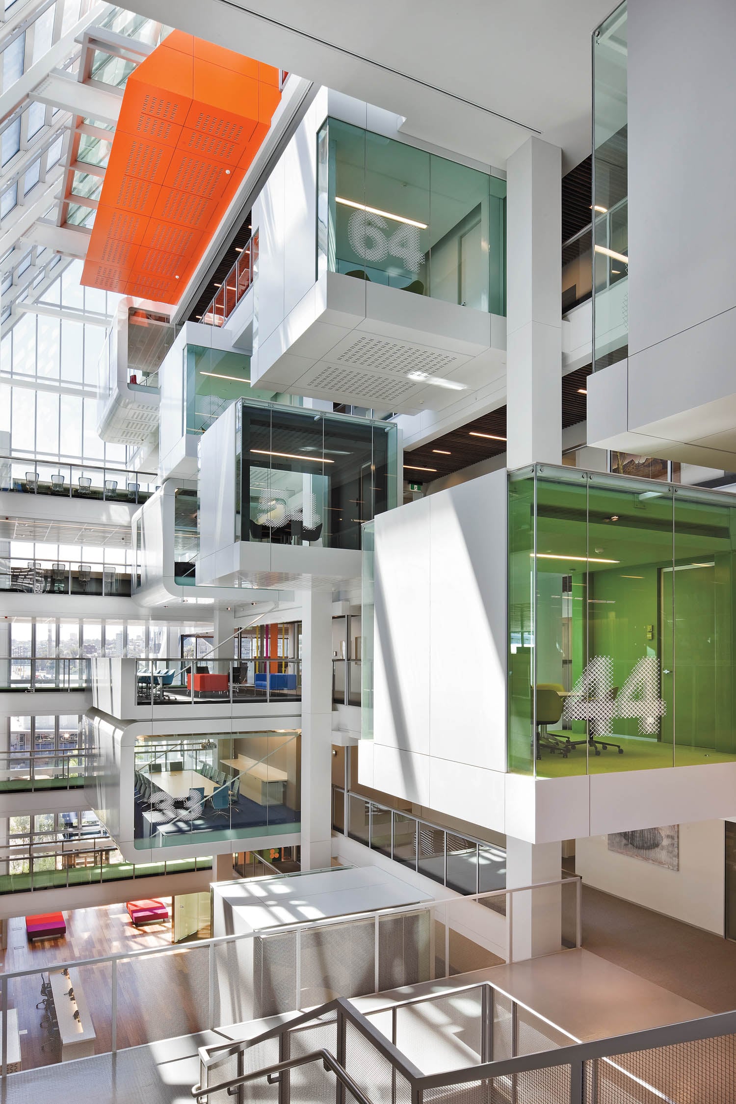 office space with multiple cube like pods