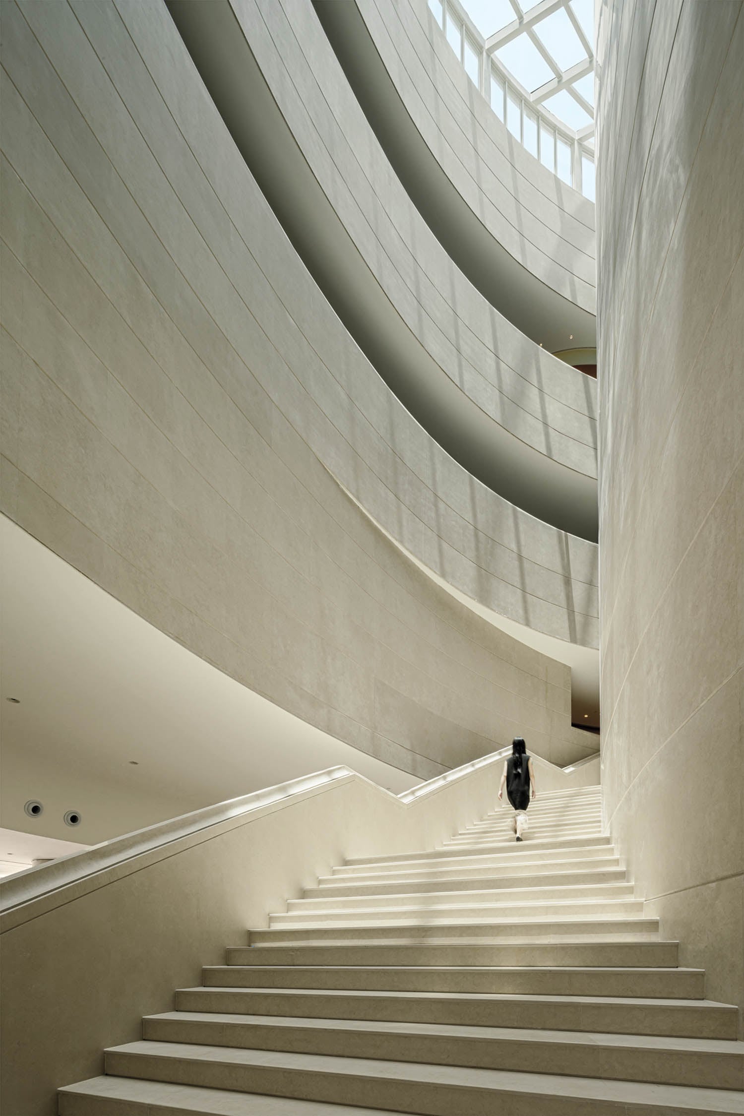 person walking up stairs