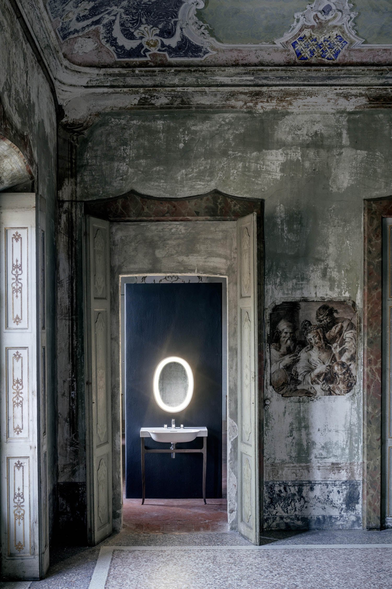 view of room with concrete walls