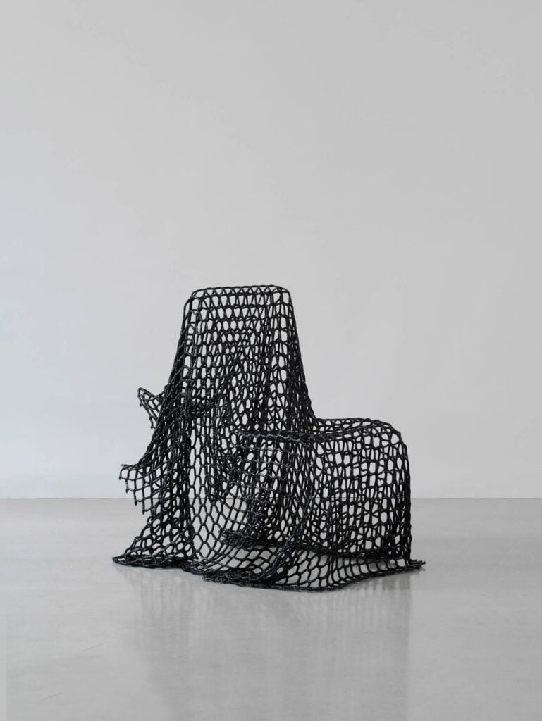 a black mesh chair
