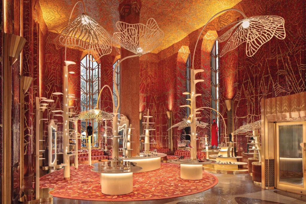 orange room with ornate metalwork