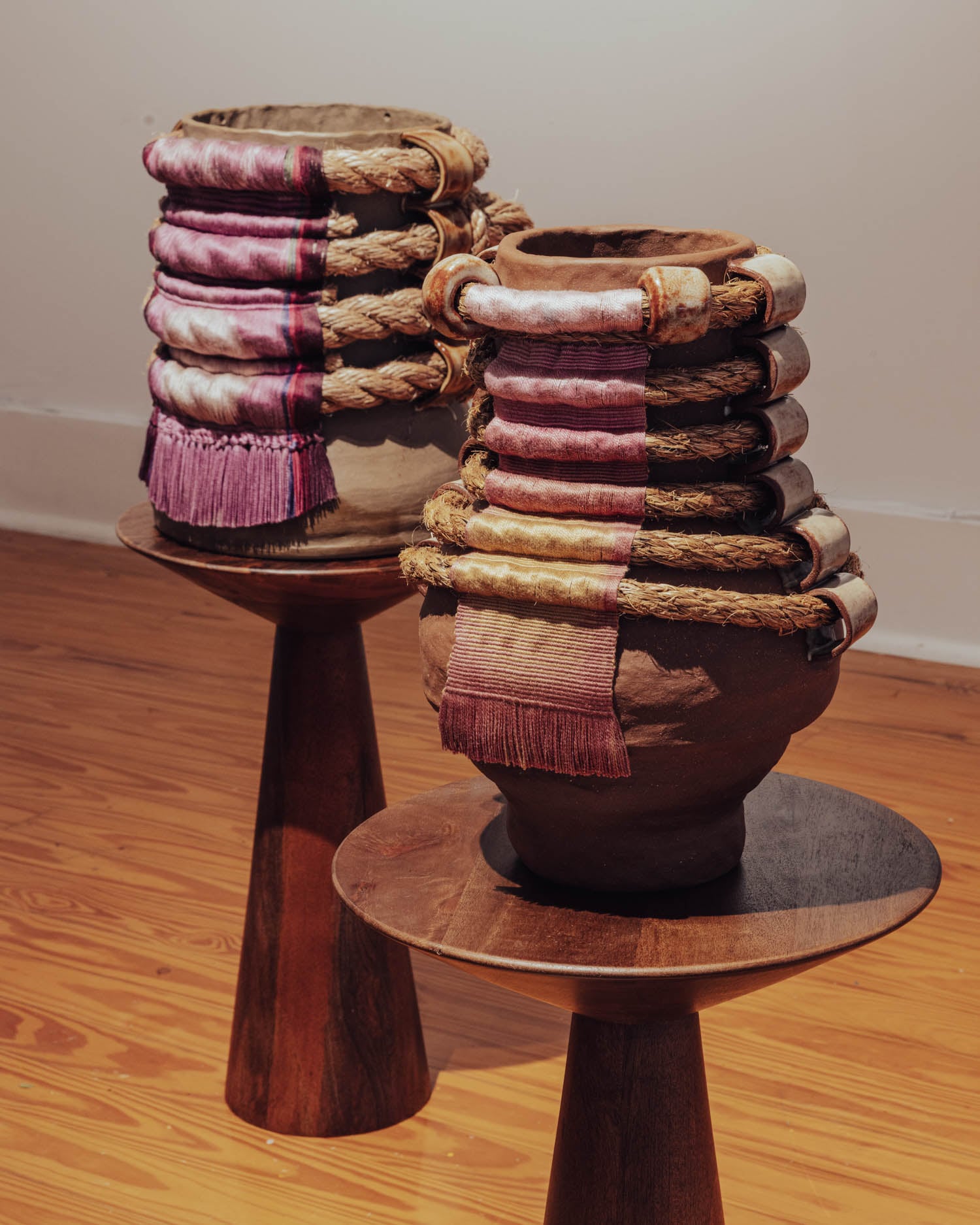 closeup of two braided pots