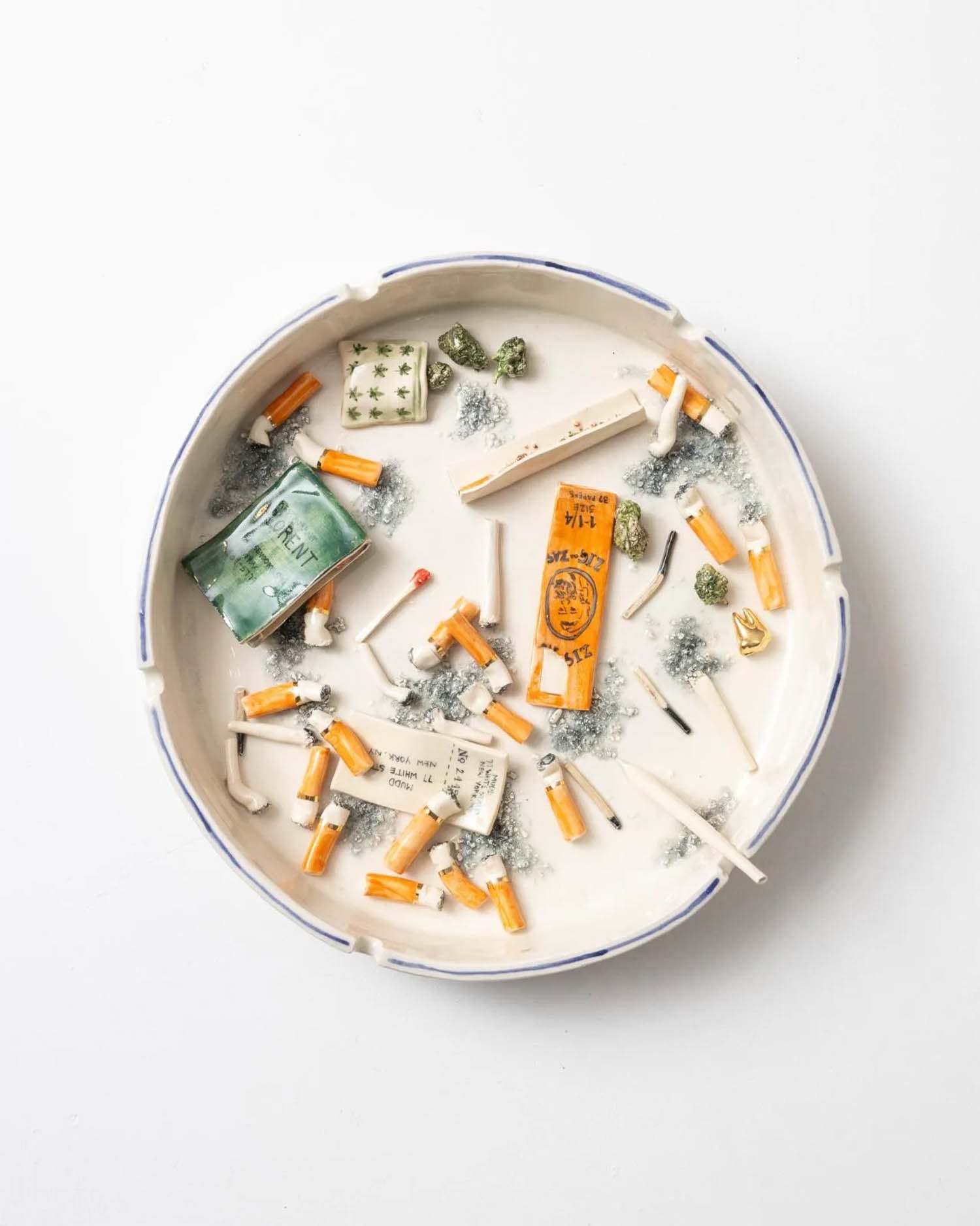 aerial view of cigarettes in dish