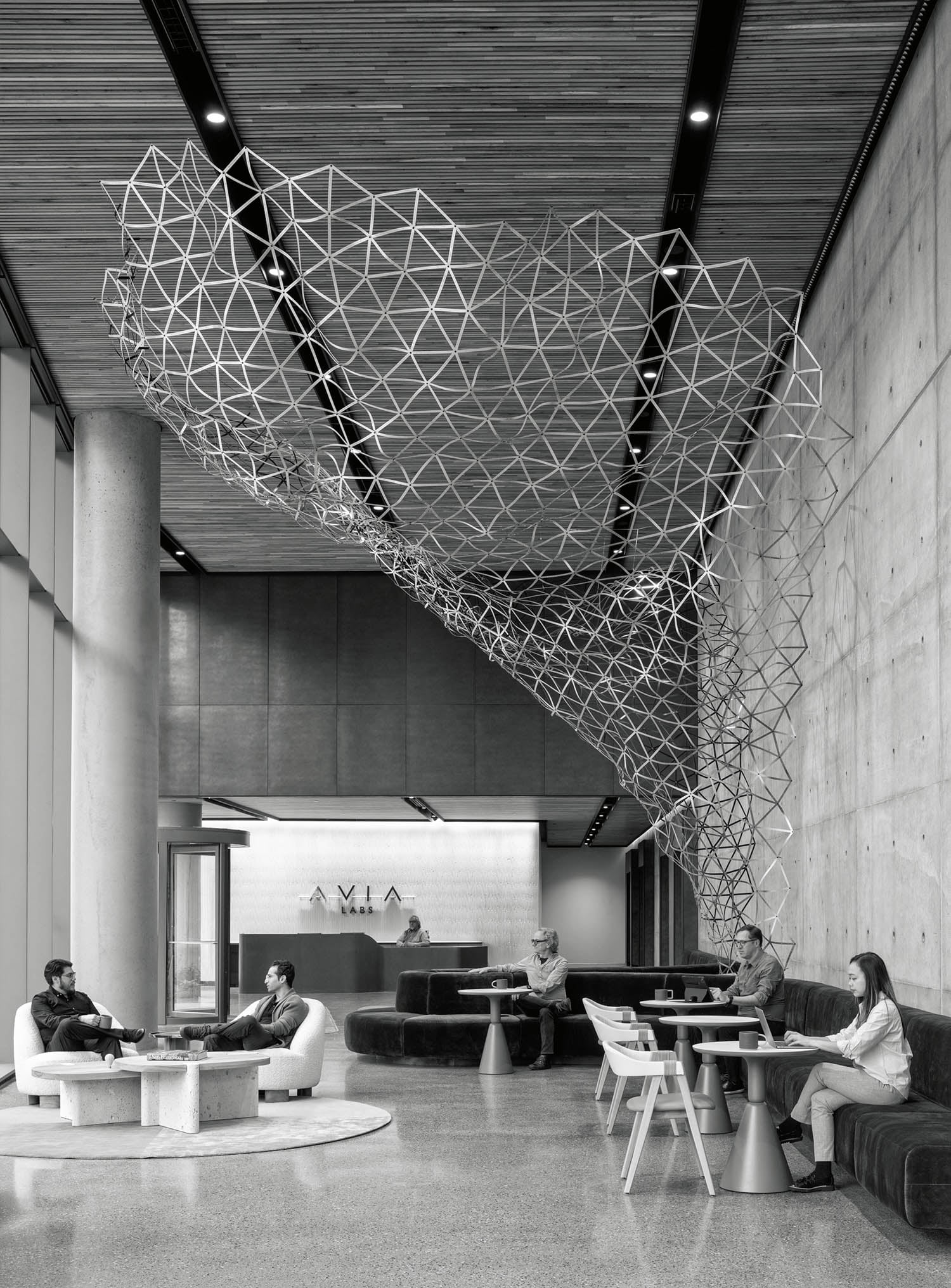 office space with large wire installation