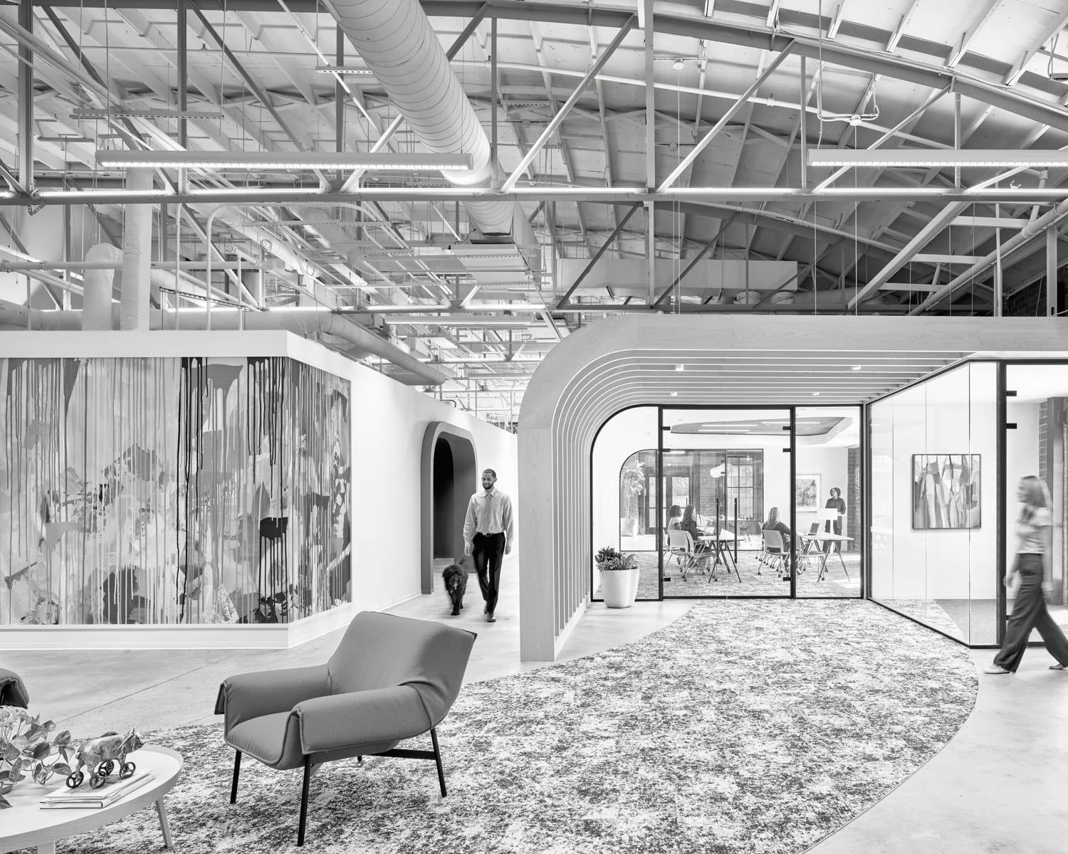 people walking through workplaces