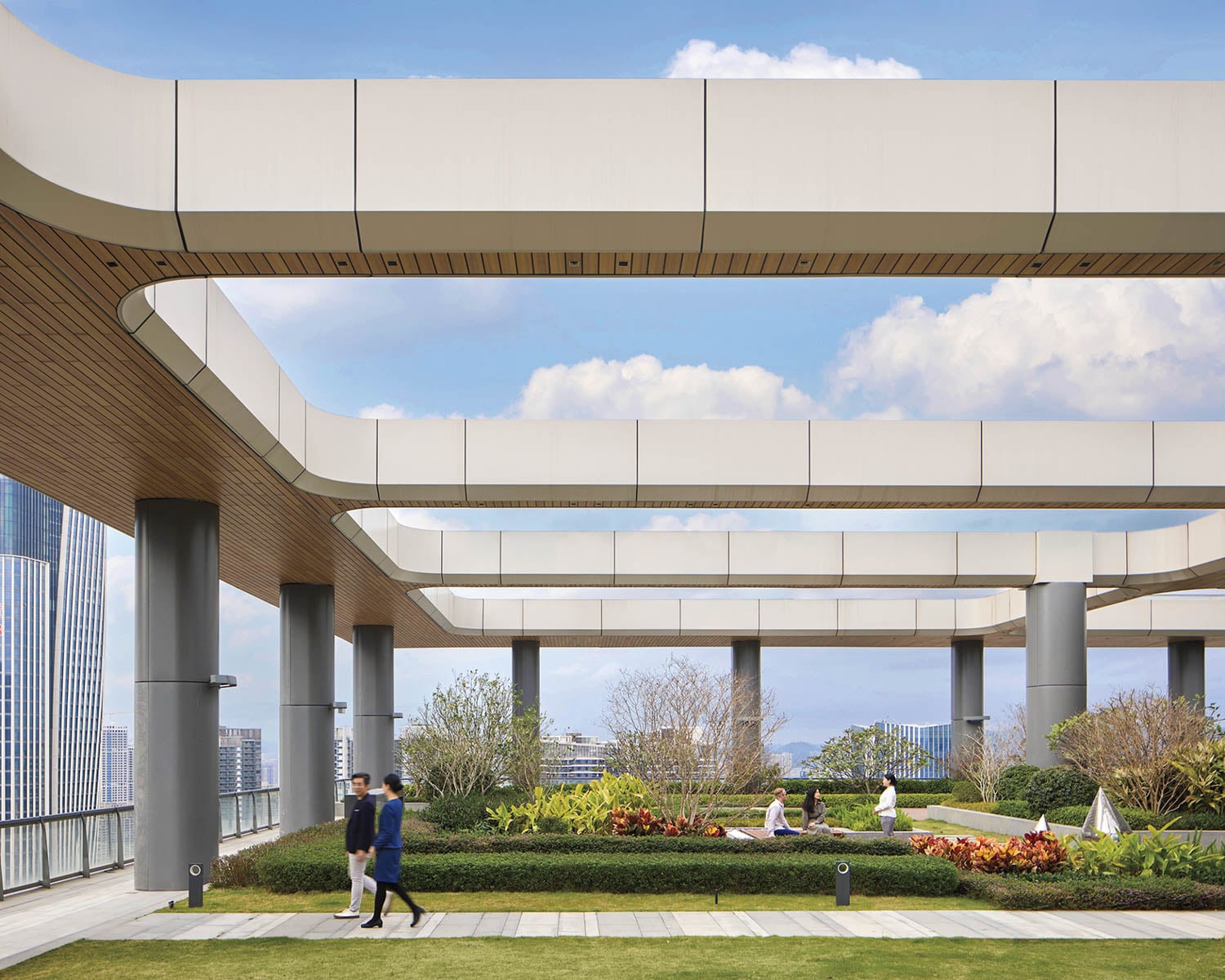 multiple walkways inside office building