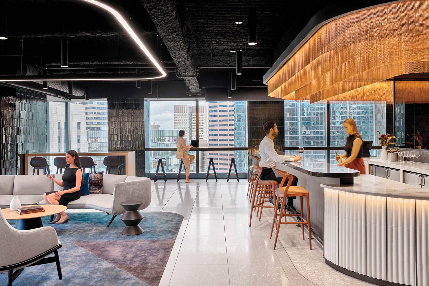 multiple people sitting in cafe space