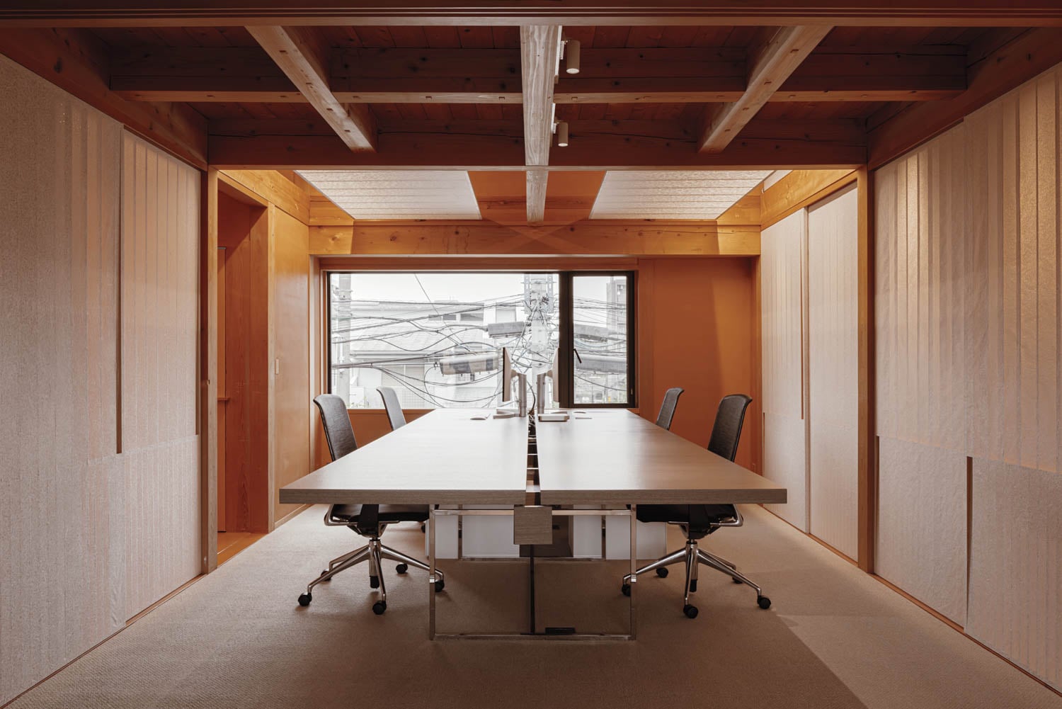 conference room with wooden panels