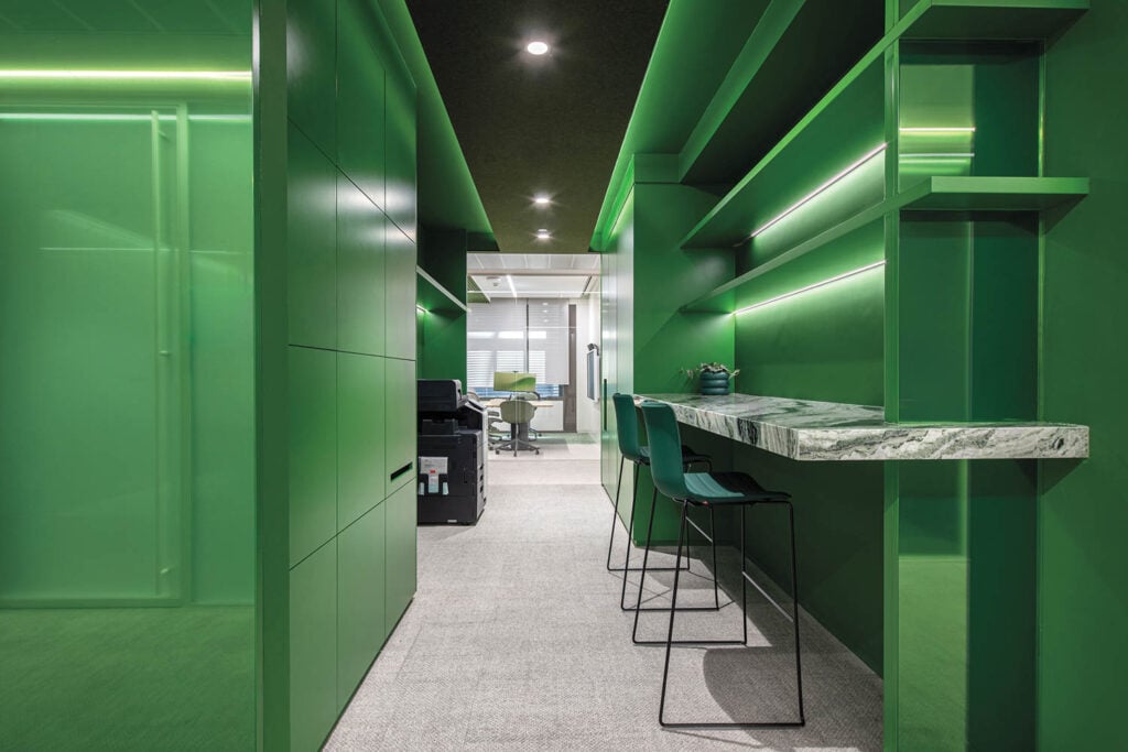 corporate office interior design with green walls