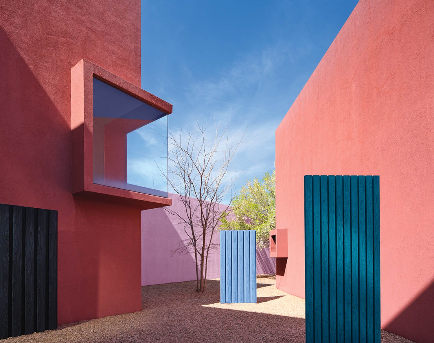 multiple panels against a pink wall