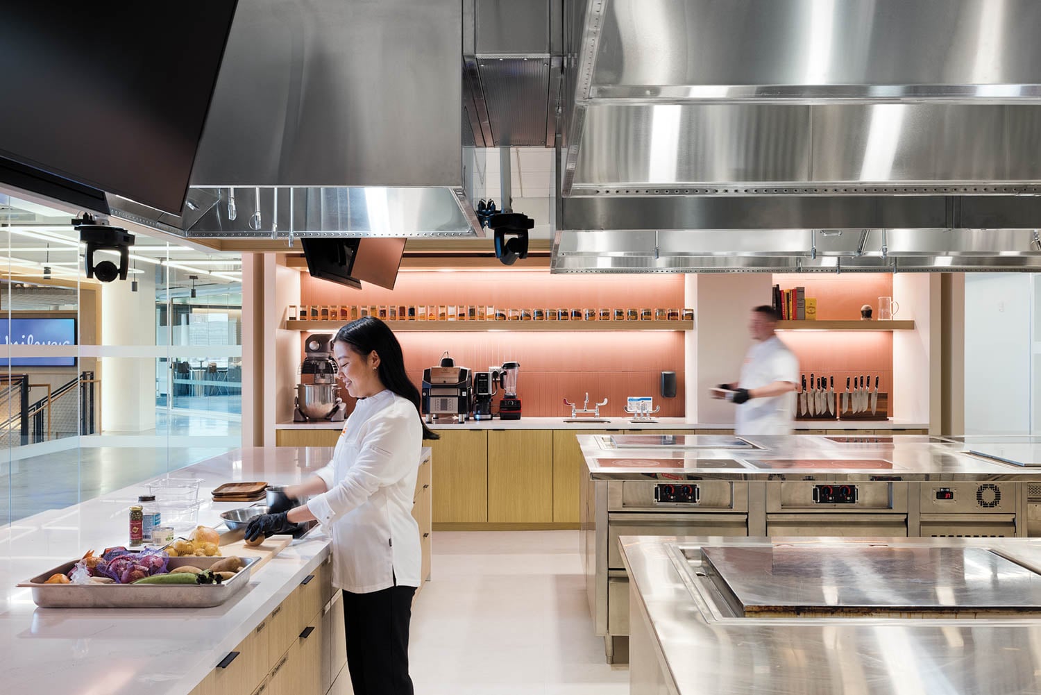 kitchen area in all burnished steel