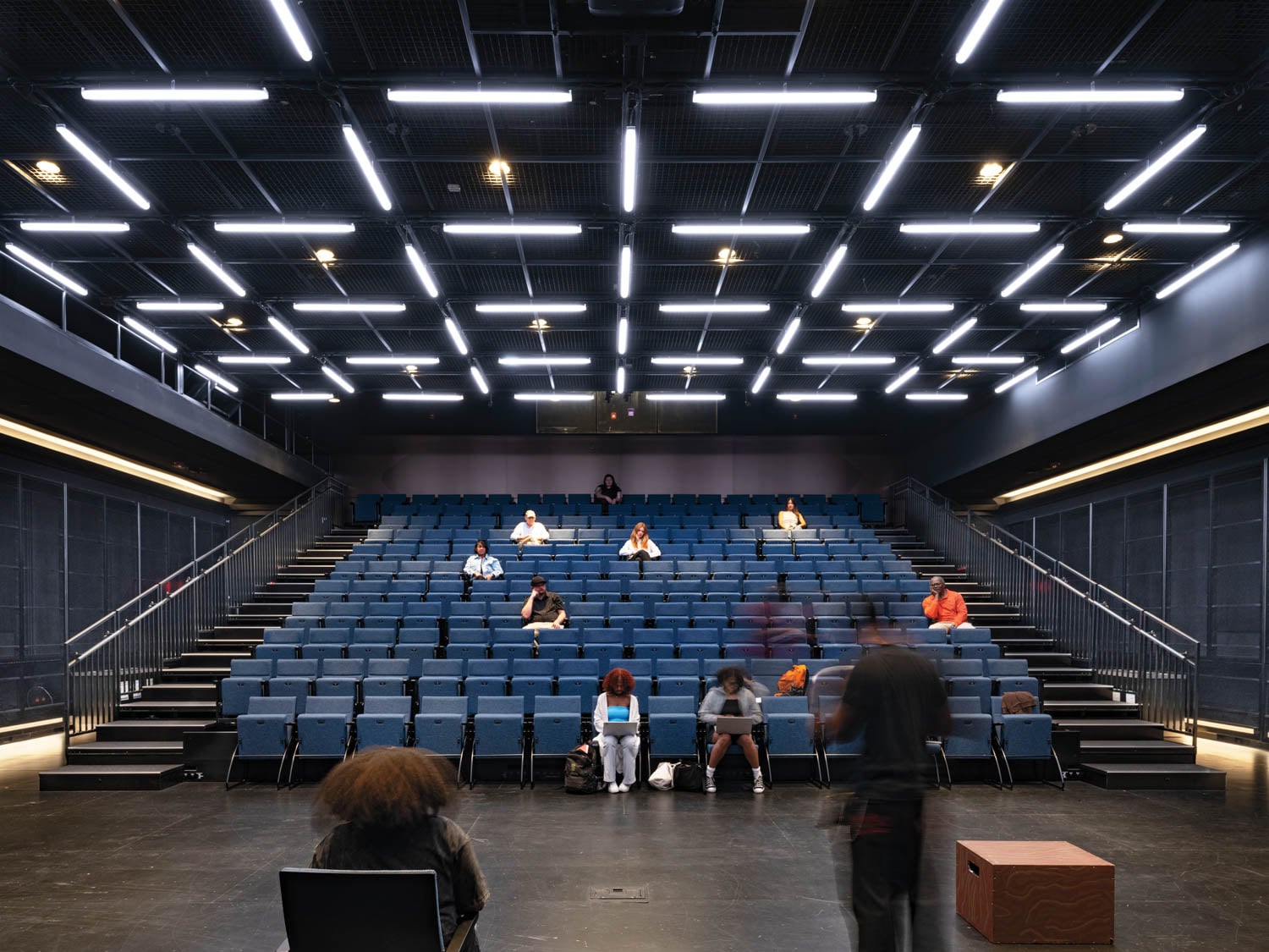 auditorium with blue seats