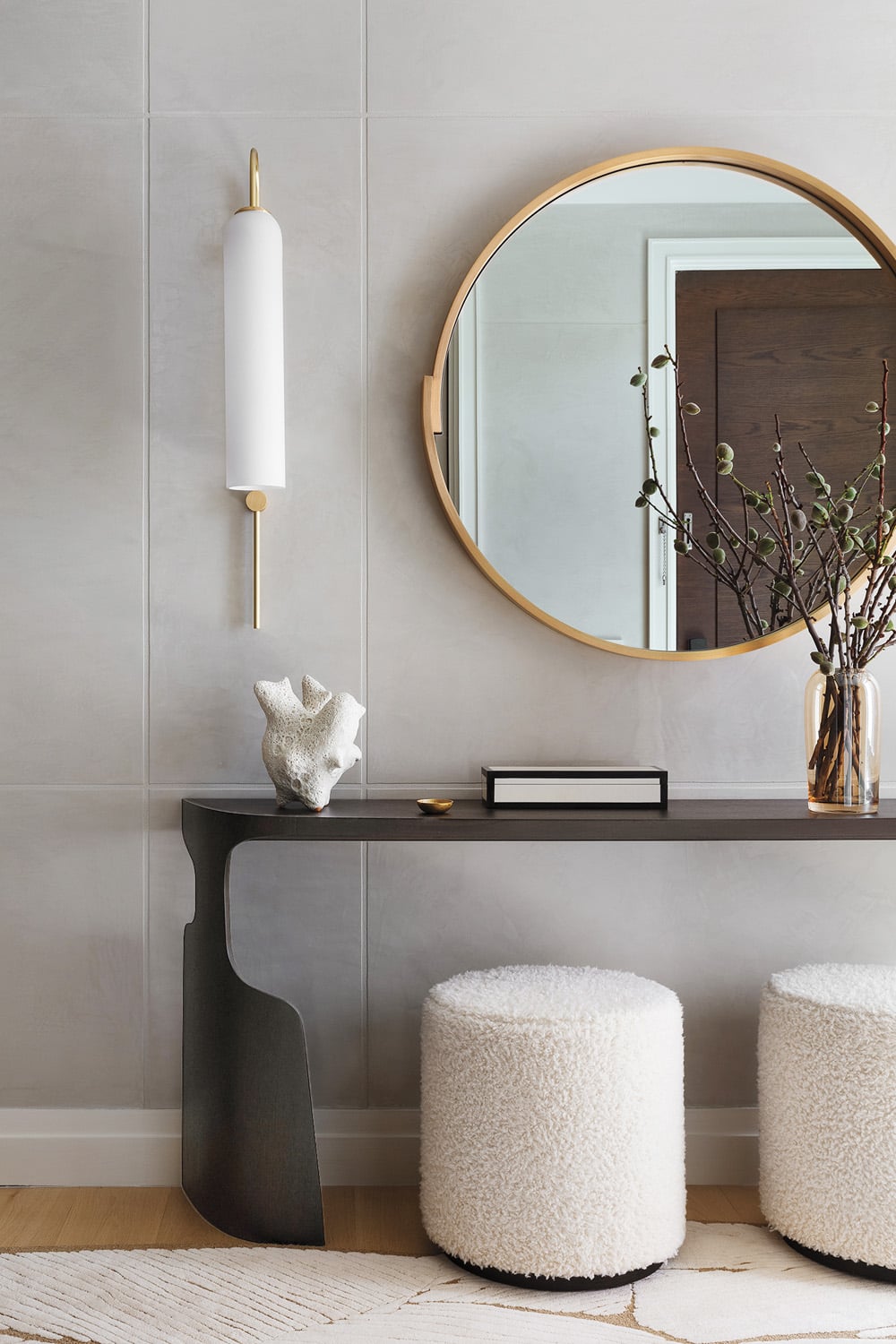 two cream stools in vanity