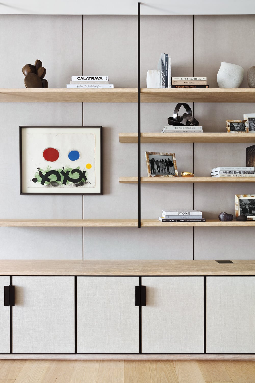 wood book shelves on the wall
