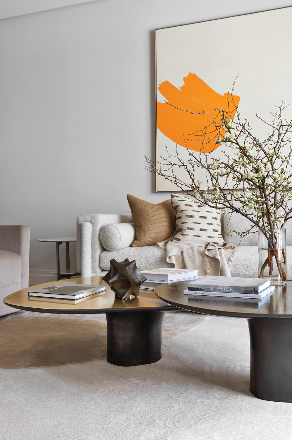 living room with couch and pillows