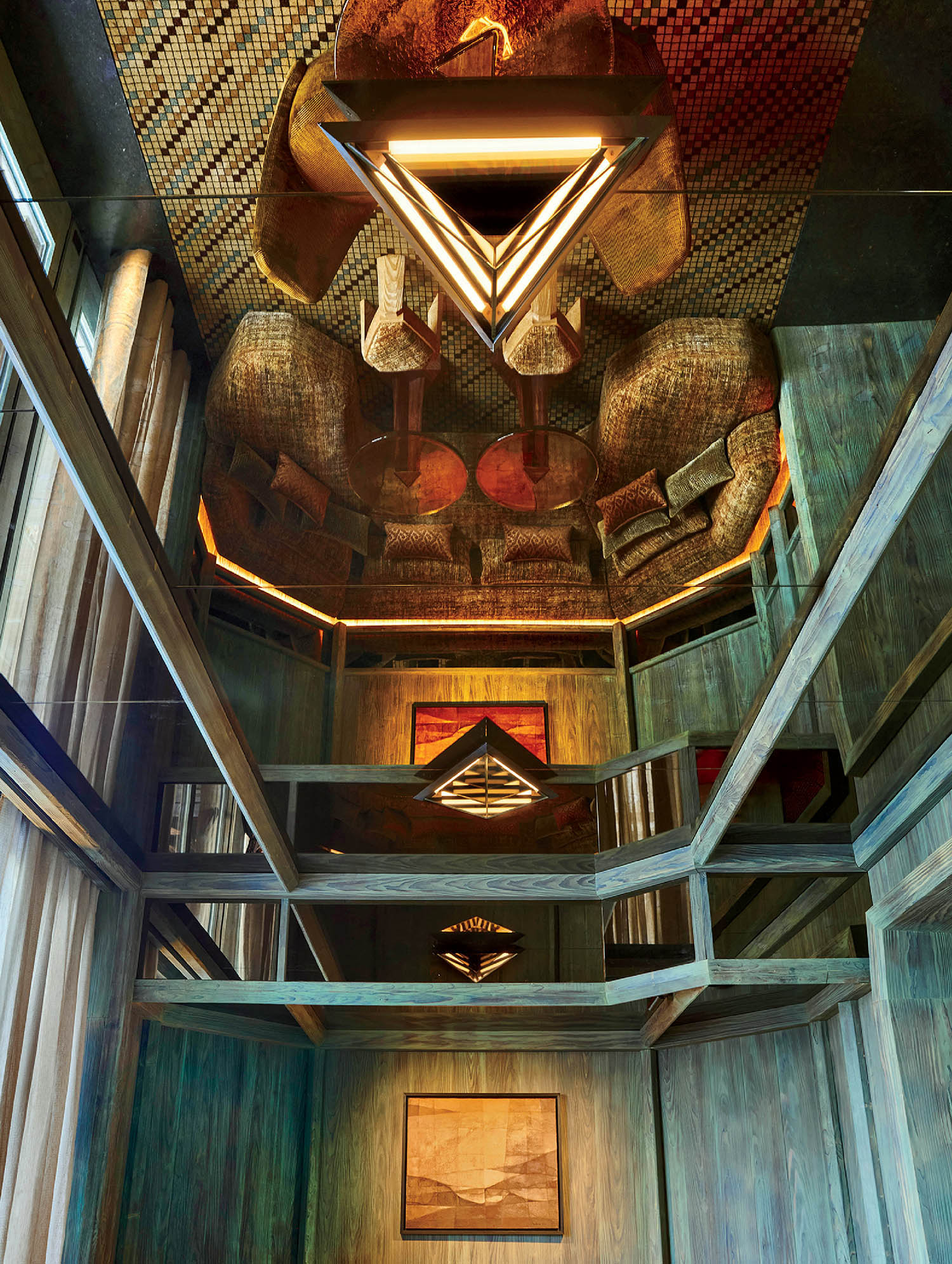 A room with a ceiling and a wooden floor.