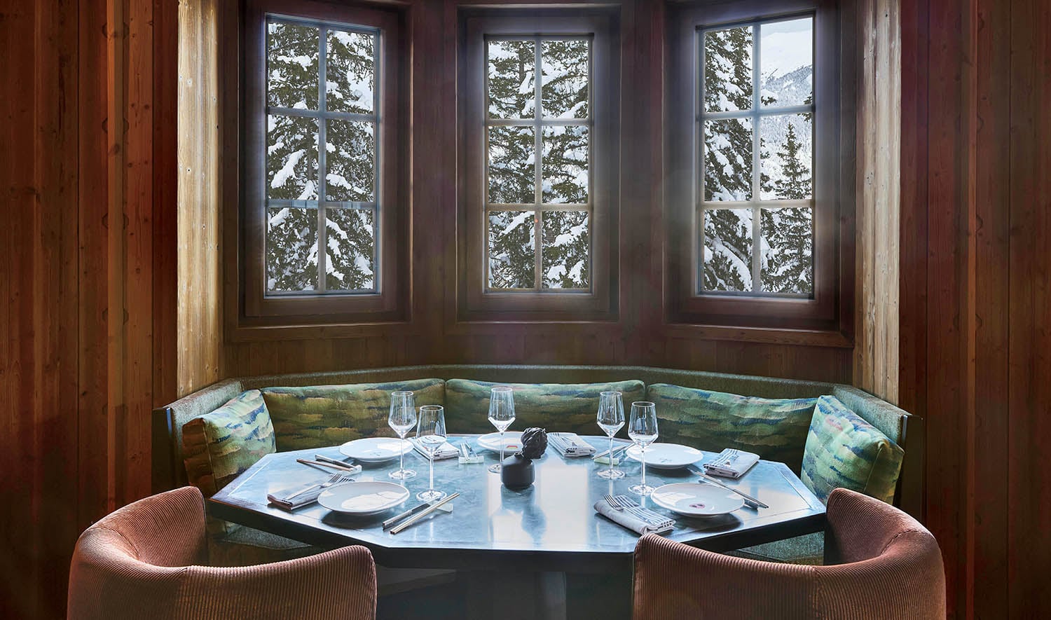 A table with two chairs.