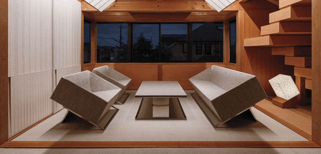 room lined with washi paper and wooden stairs