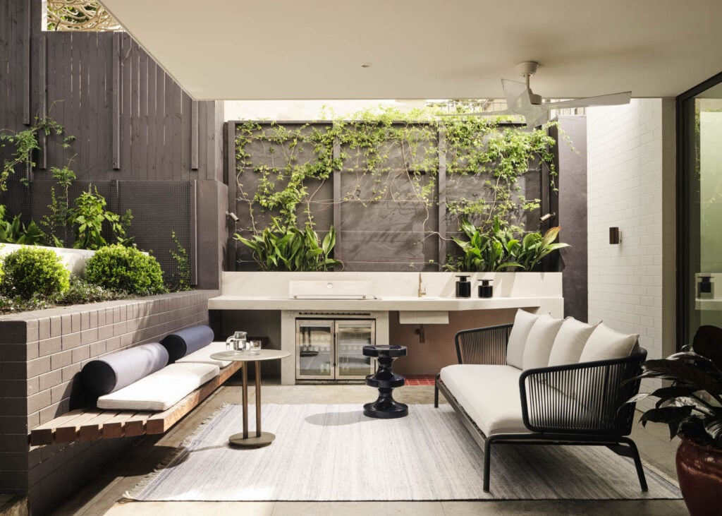 white couches near greenery