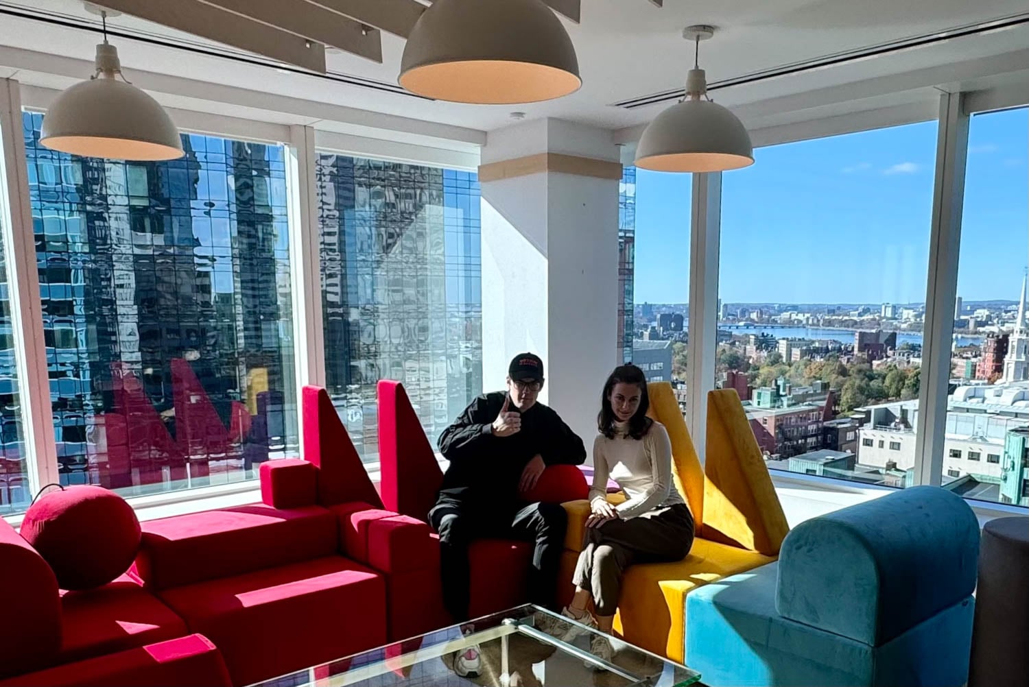 Mackenzie and art director John O’Regan at the fictional advertising agency that was designed to capture a specific Boston professional look.