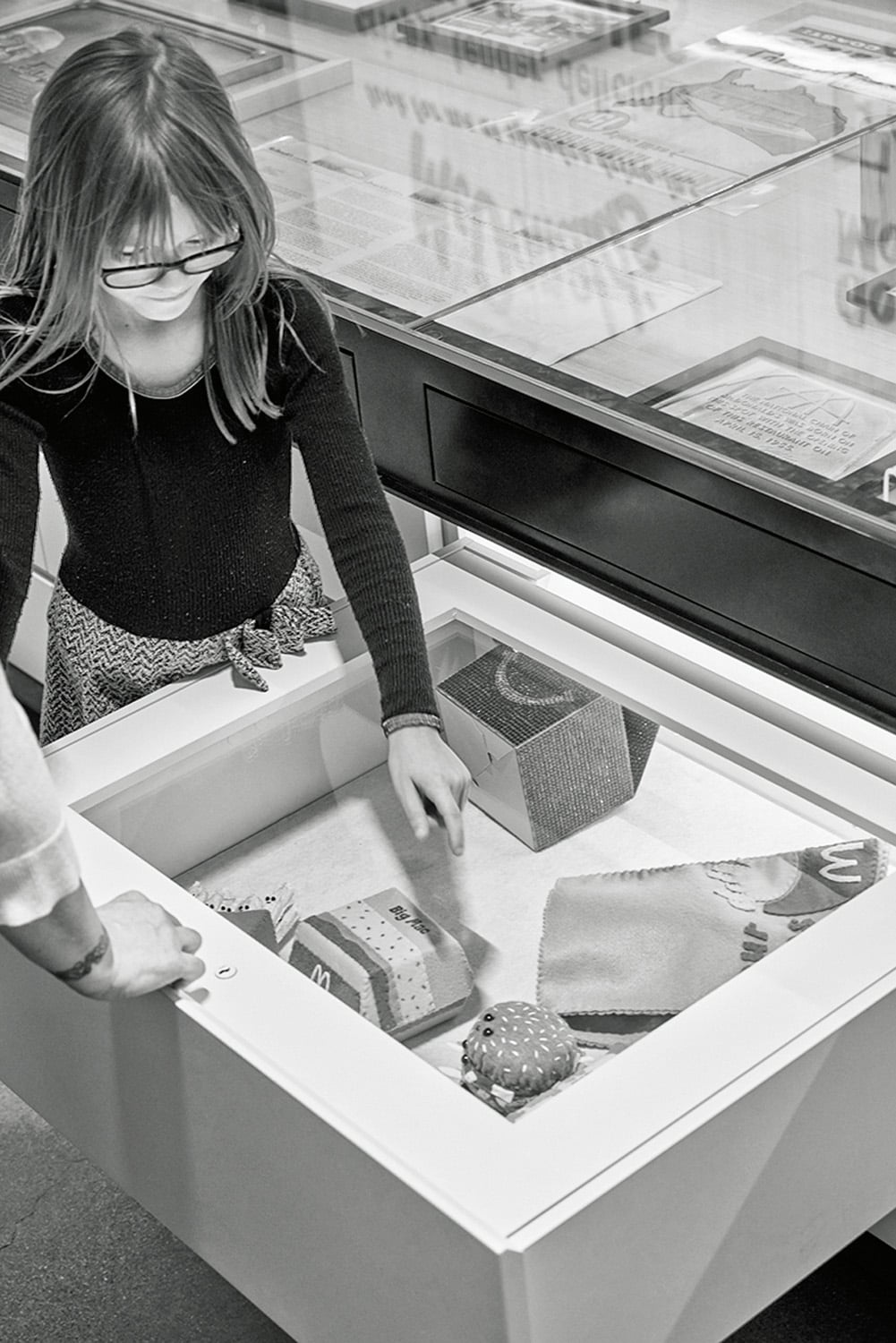 woman working on pullout display