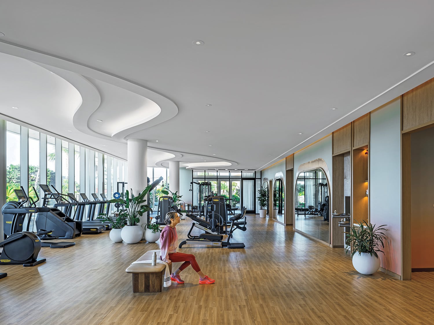 gym with wood floors