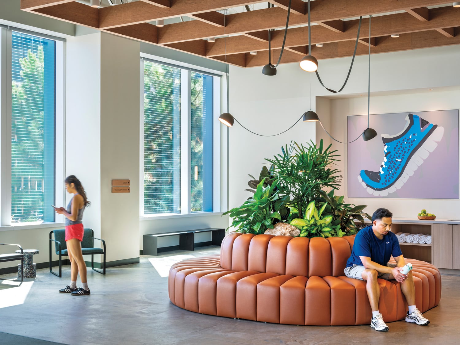 person on leather sectional