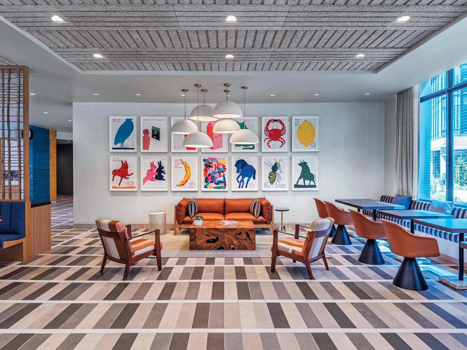 leather couch with art on wall