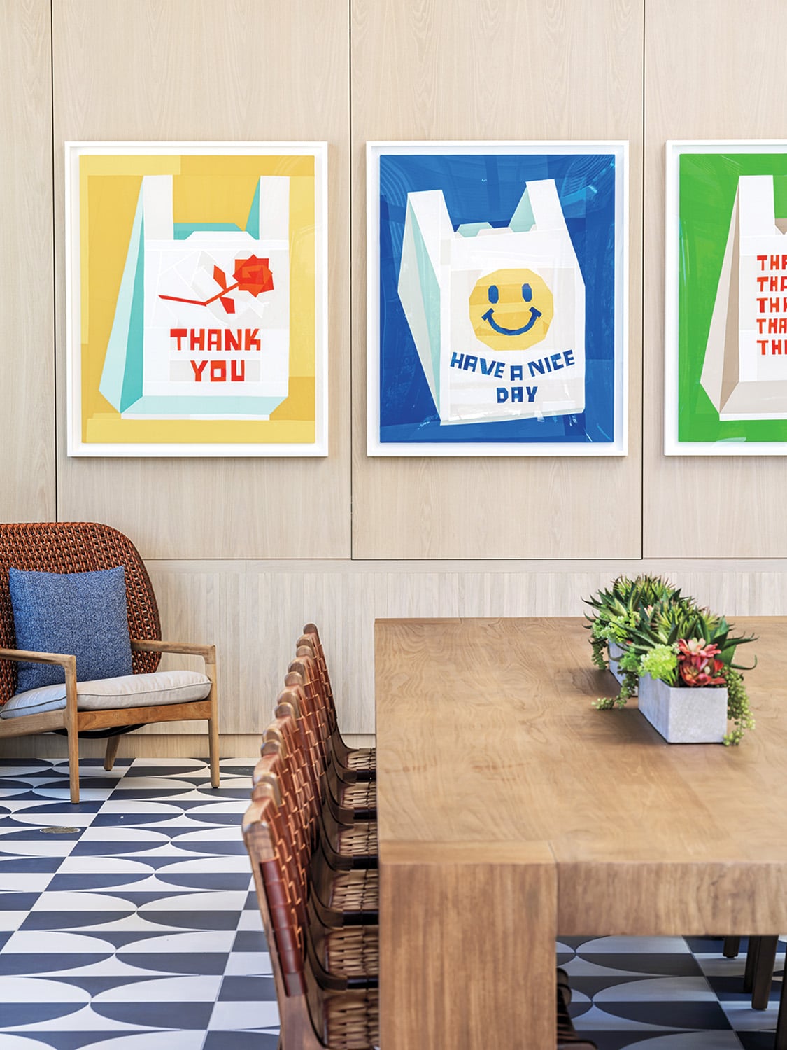 cafe area with art on wall