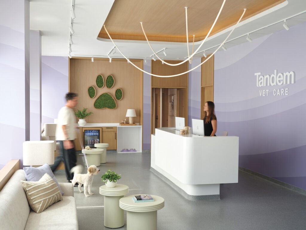 white reception desk