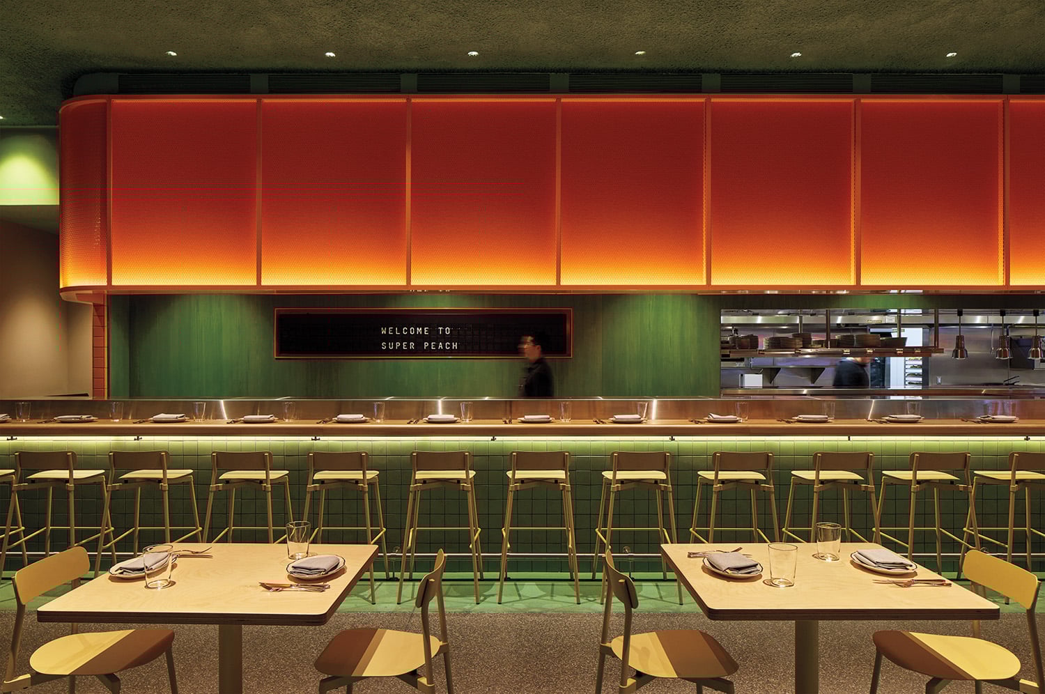 orange glow in restaurant