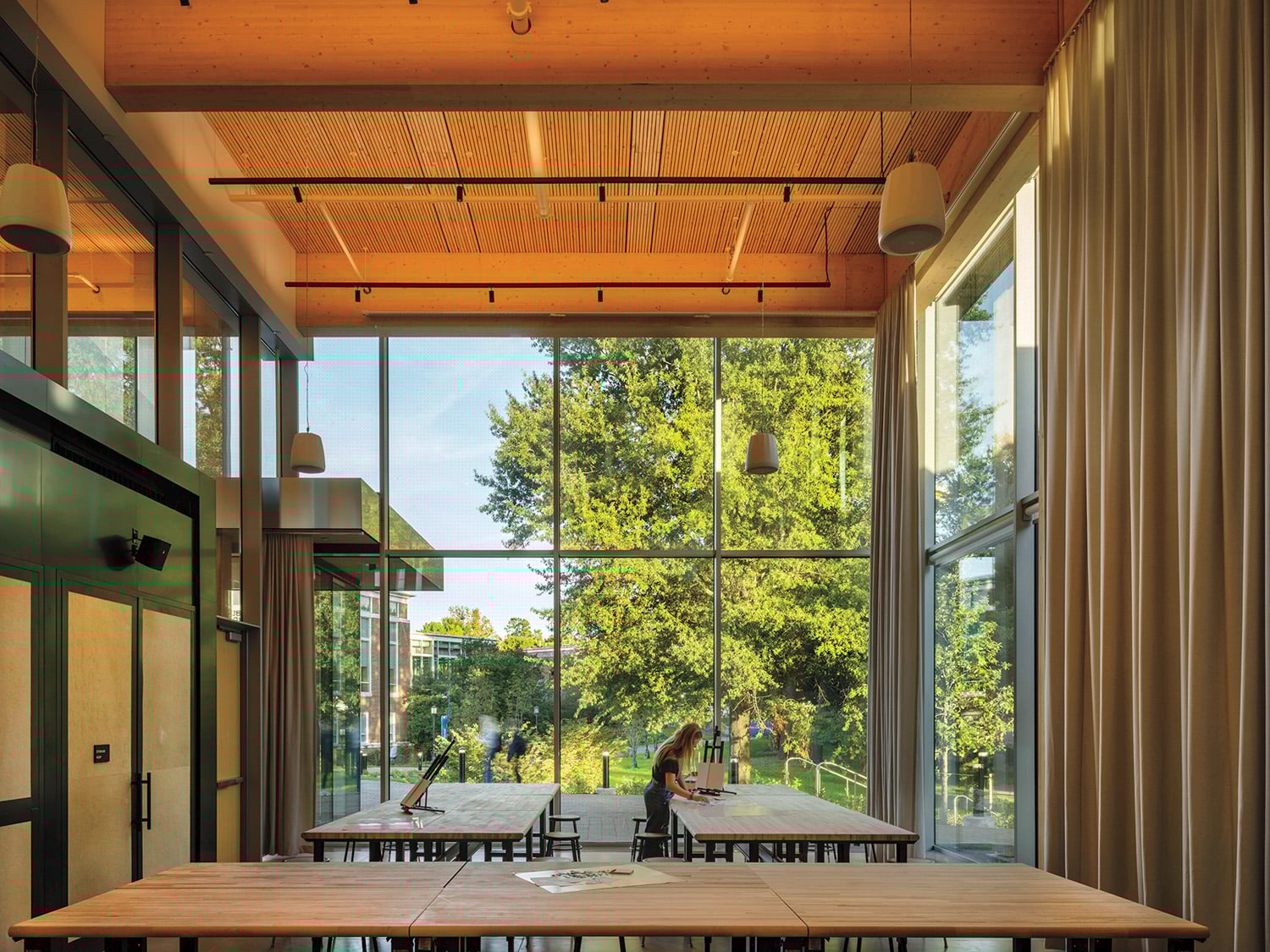 wall of windows looking to trees