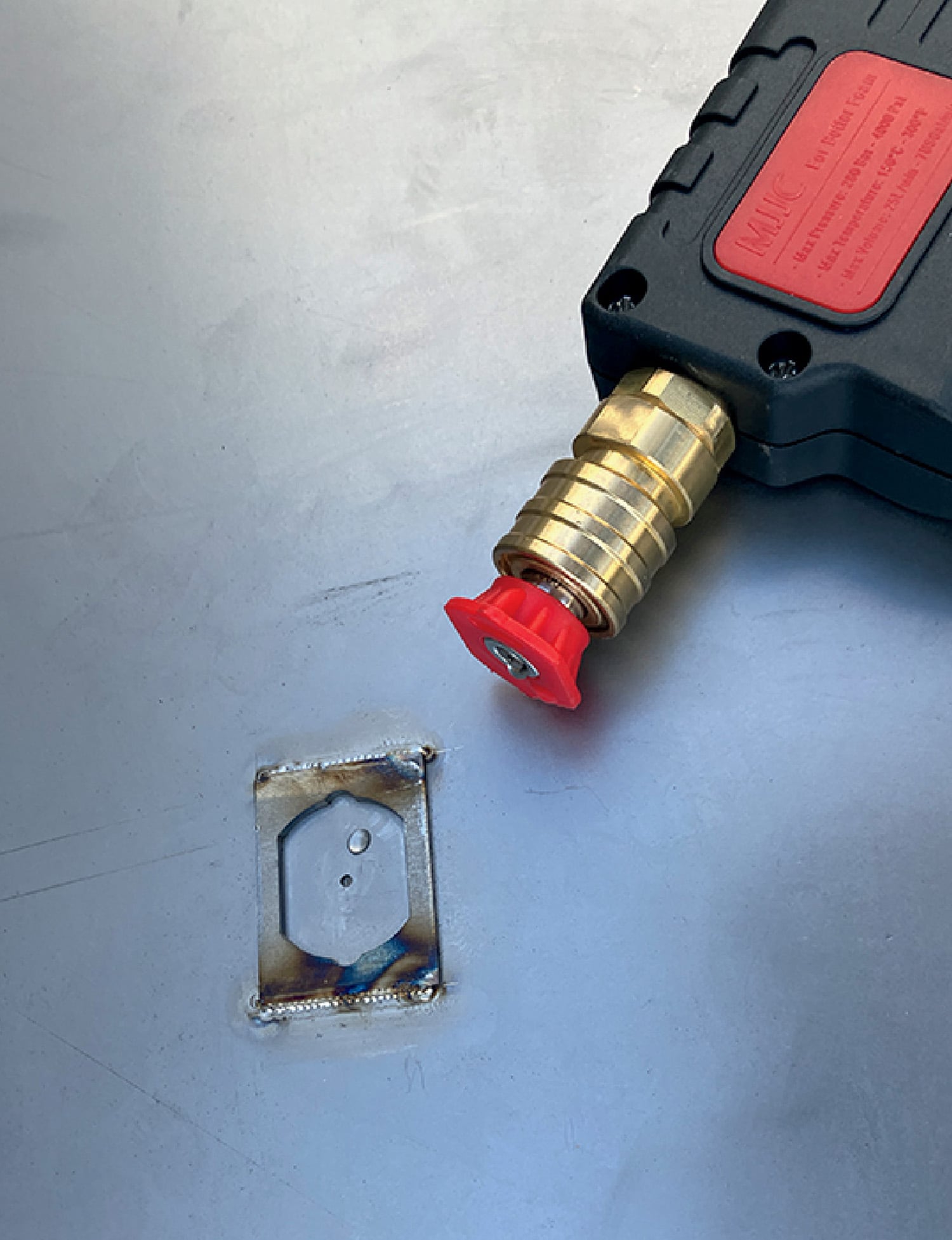 A red and black valve