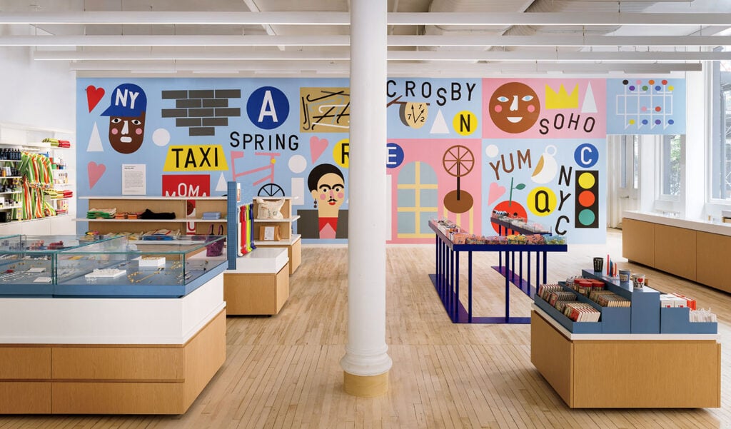 A room with a lot of different items on the walls.