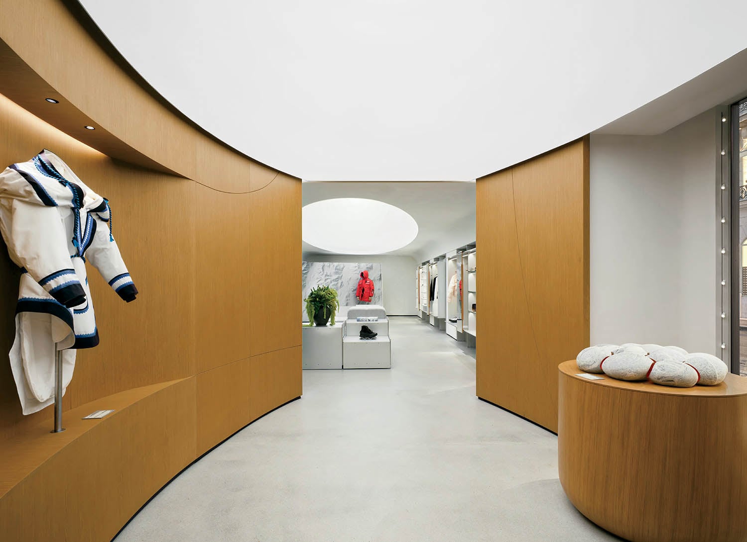 A white ceiling and wooden side walls.