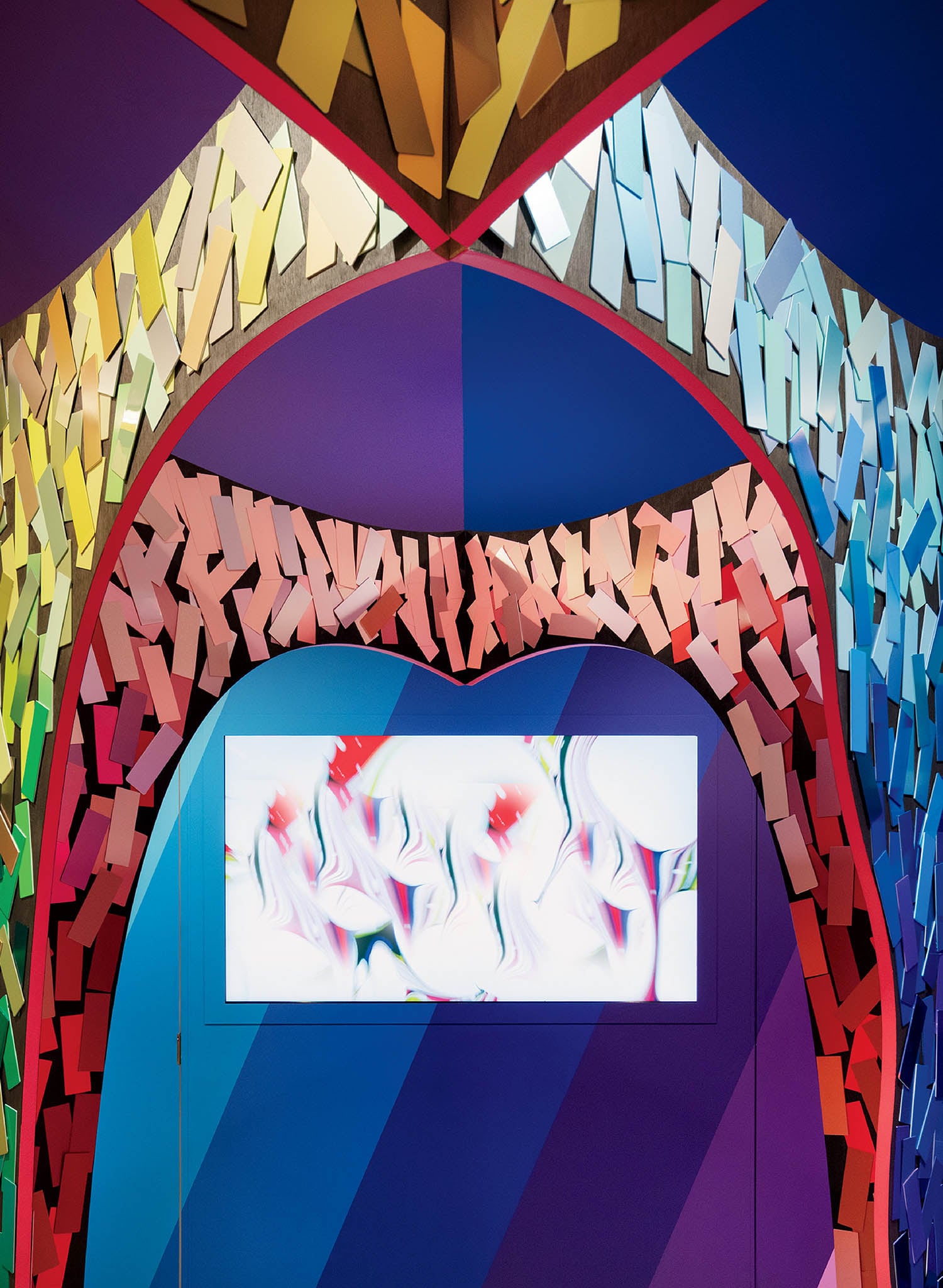 A colorful display of colorful paper pieces.